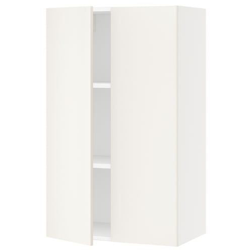 White SEKTION kitchen cabinet, rectangular shape, smooth finish, adjustable shelves, fiberboard and particleboard construction.