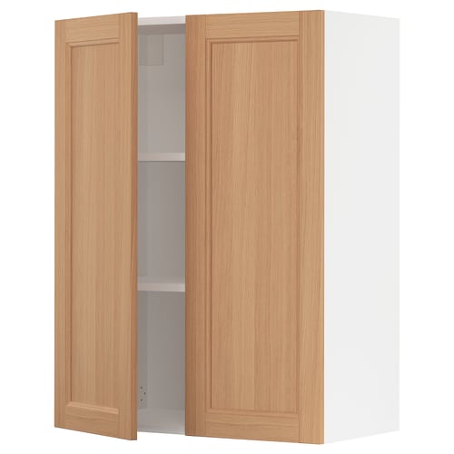SEKTION oak cabinet, white interior, two doors, adjustable shelves, natural wood look.
