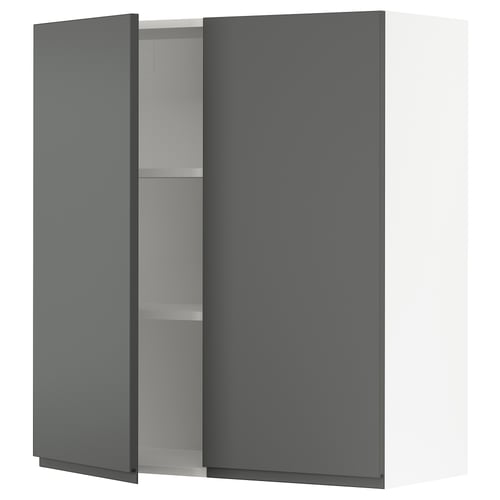 Modern dark grey kitchen cabinet with adjustable shelves.
