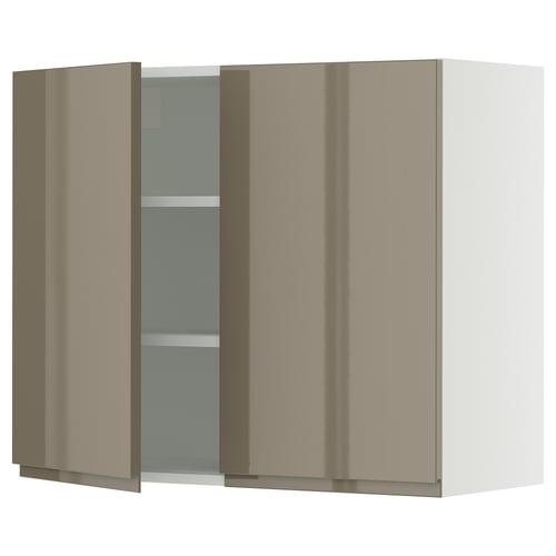 SEKTION kitchen cabinet, dark grey-brown gloss, two doors.