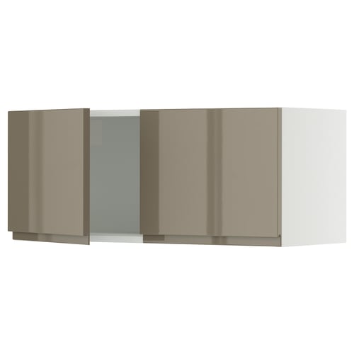 Ikea SEKTION kitchen cabinet. Bronze-brown glossy front, rectangular shape. Three doors, centered single glass door.