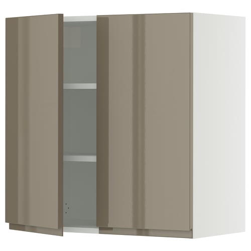 Ikea SEKTION kitchen cabinet, high gloss beige-brown, rectangular shape with 2 doors and shelves.