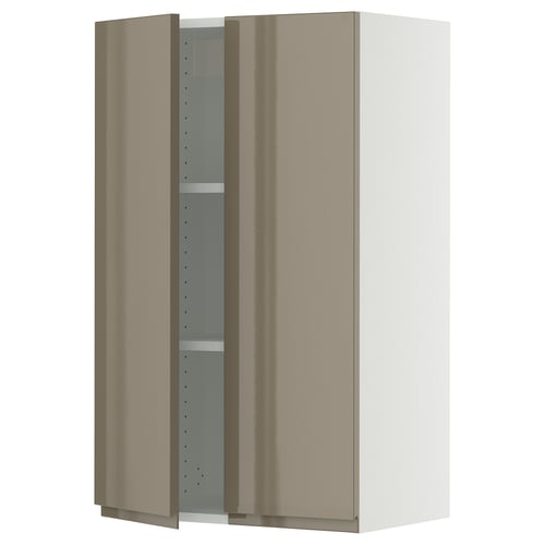 A high gloss dark gray-brown SEKTION kitchen cabinet with integrated handles and adjustable shelves.