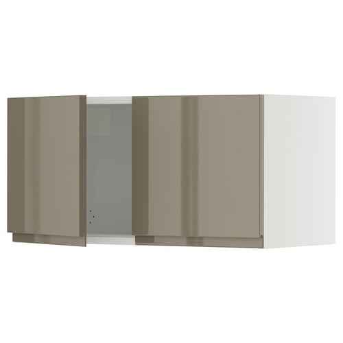 A white kitchen cabinet unit with two high-gloss dark grey-brown doors from the SEKTION system. It has a sleek, modern design with integrated handles.