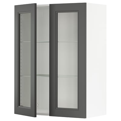 SEKTION Wall cabinet with 2 glass doors, white/Axstad dark gray, 30x15x40 "