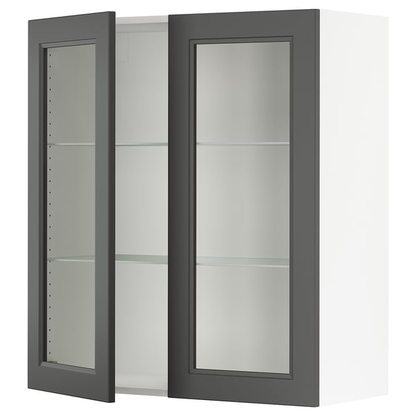 SEKTION Wall cabinet with 2 glass doors, white/Axstad dark gray, 36x15x40 "