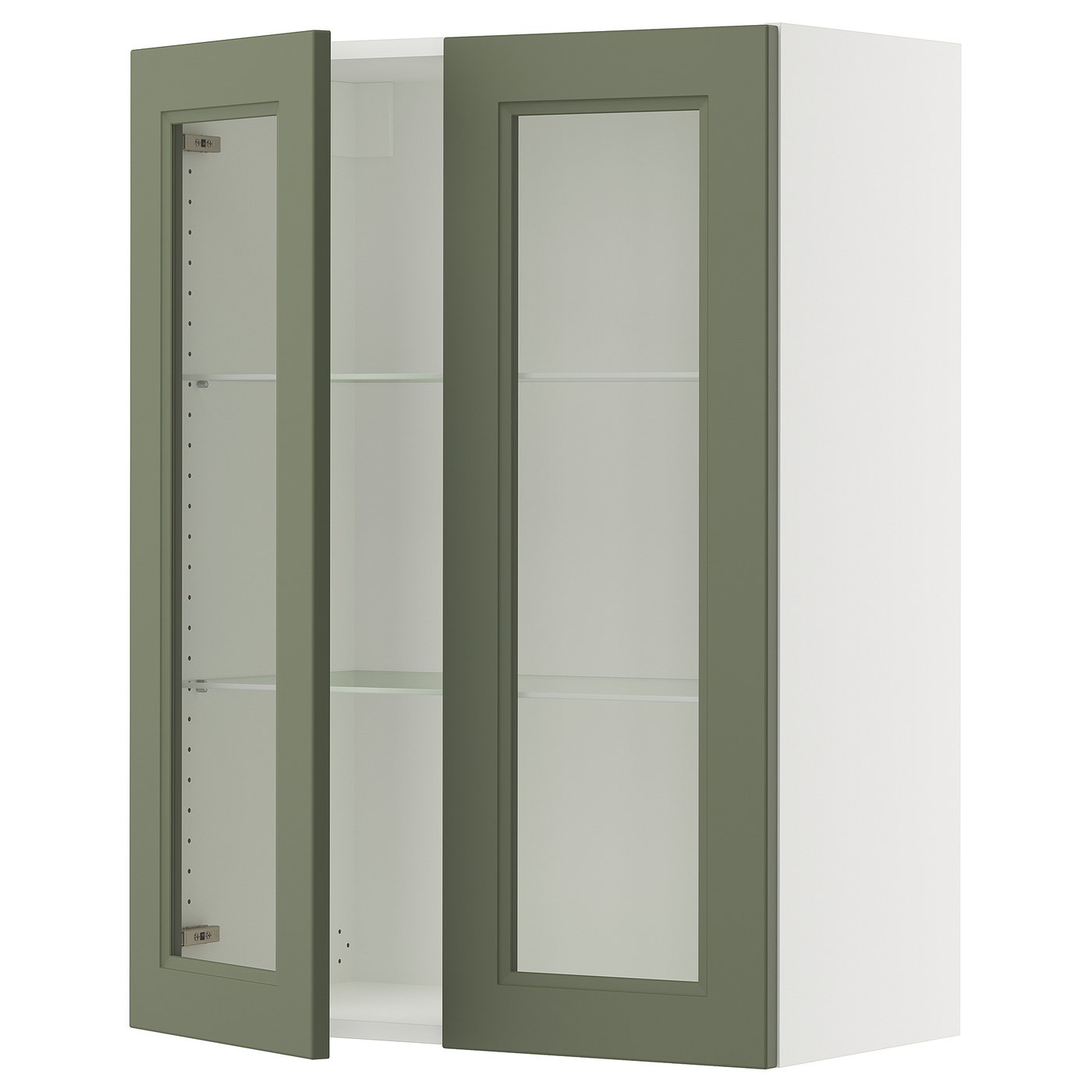 SEKTION wall cabinet with 2 glass doors, white/Axstad gray-green