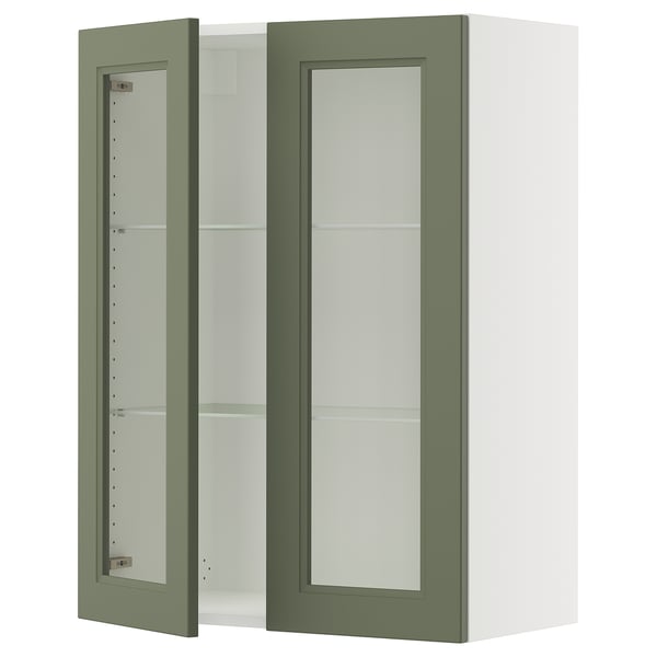 SEKTION Wall cabinet with 2 glass doors, white/Axstad gray-green, 30x15x40 "