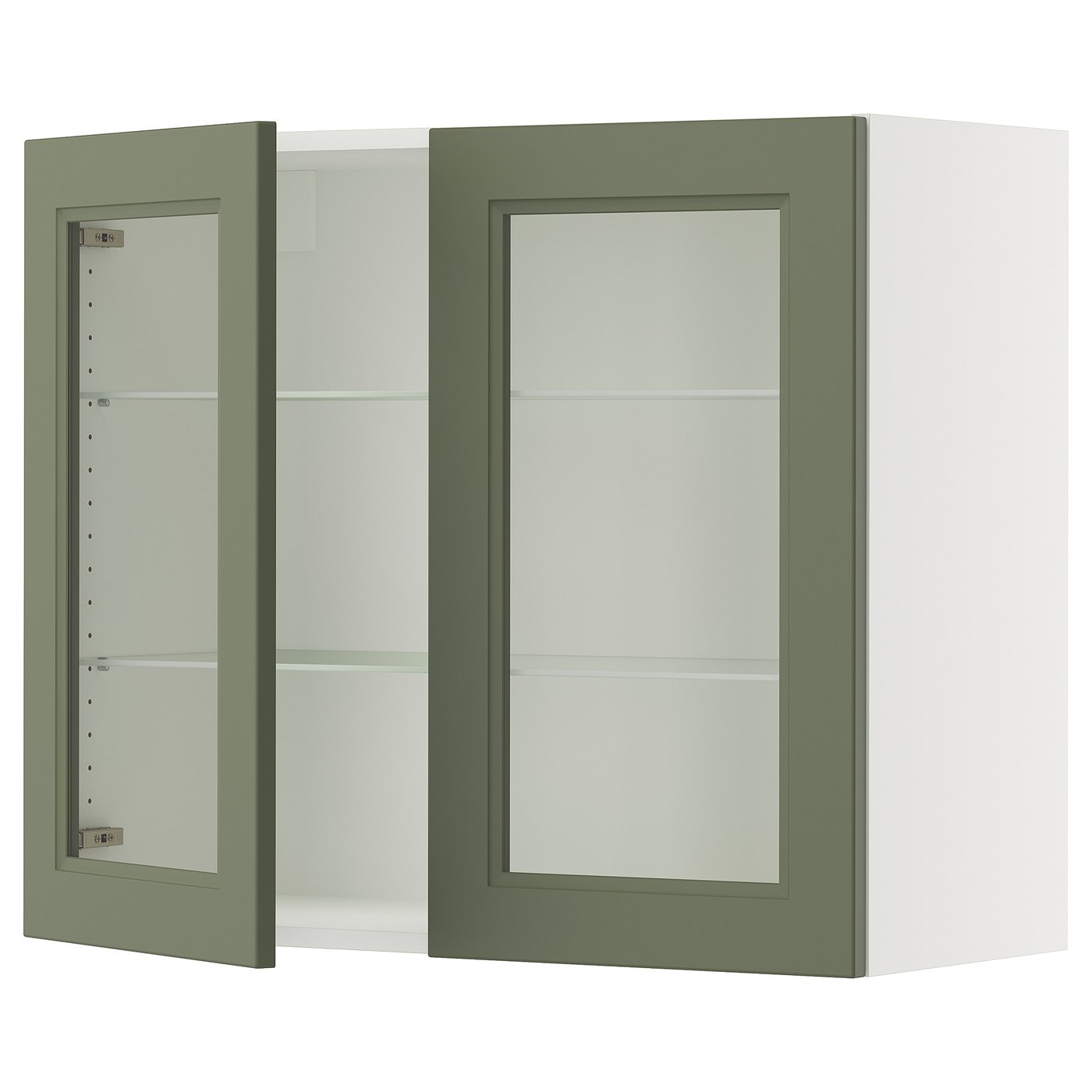 SEKTION wall cabinet with 2 glass doors, white/Axstad gray-green