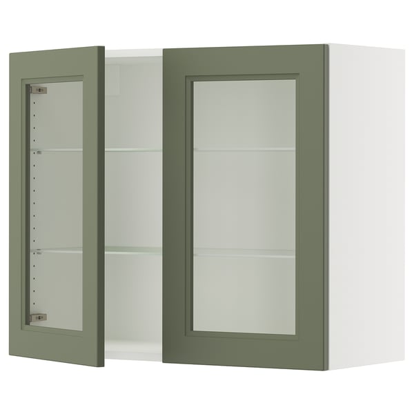 SEKTION Wall cabinet with 2 glass doors, white/Axstad gray-green, 36x15x30 "
