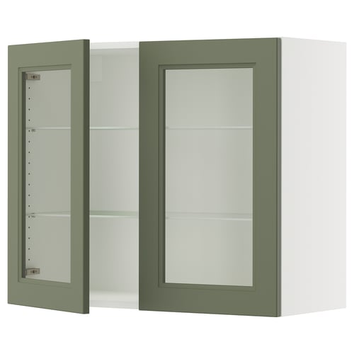 SEKTION kitchen cabinet with grey-green glass doors & 3 shelves