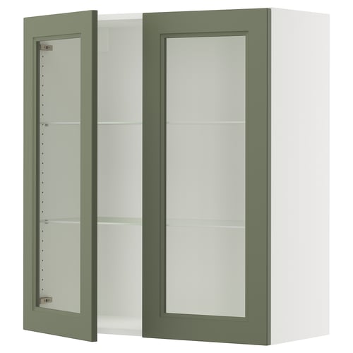 Green-white cabinet with glass doors, modern design.