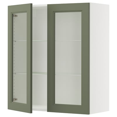 Green-white cabinet with glass doors, modern design.