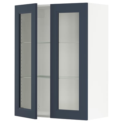 SEKTION Wall cabinet with 2 glass doors, white Axstad/matte blue, 30x15x40 "