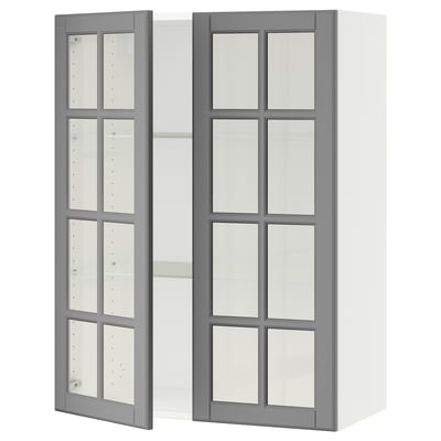 SEKTION Wall cabinet with 2 glass doors, white/Bodbyn gray, 30x15x40 "