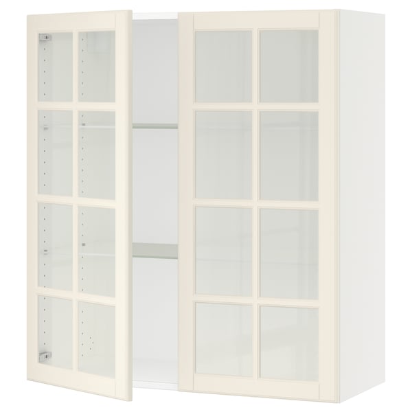 SEKTION Wall cabinet with 2 glass doors, white/Bodbyn off-white, 36x15x40 "