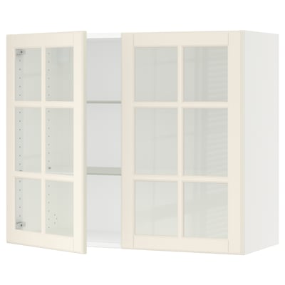 SEKTION Wall cabinet with 2 glass doors, white/Bodbyn off-white, 36x15x30 "