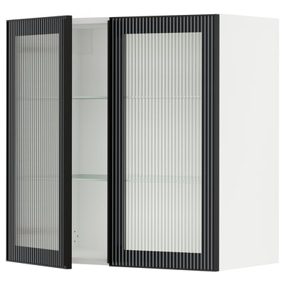 SEKTION Wall cabinet with 2 glass doors, white/Hejsta anthracite reeded glass, 30x15x30 "