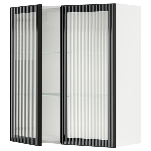 SEKTION Wall cabinet with 2 glass doors, white/Hejsta anthracite reeded glass, 36x15x40 "