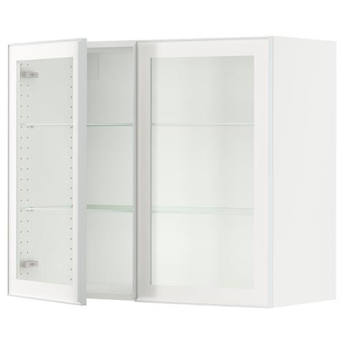 SEKTION kitchen cabinet, white with glass doors, three shelves, sleek metal frames.