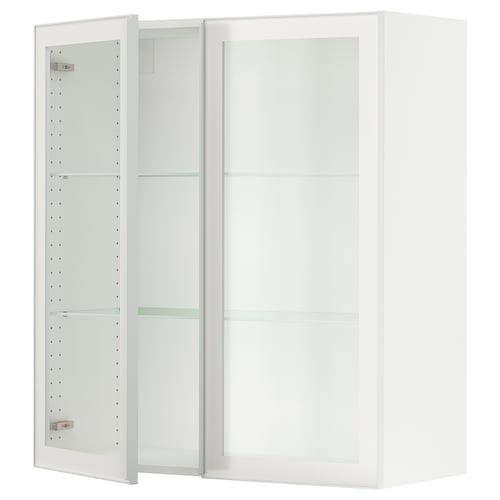 SEKTION white kitchen cabinet with glass door and metal frame, adjustable shelves, and door damper.