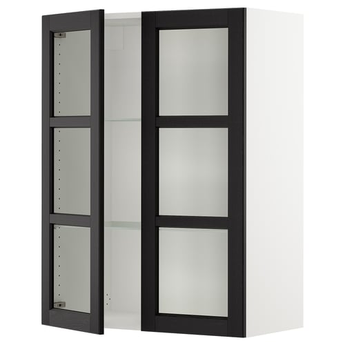 Black-stained glass cabinet with 3 shelves, bevelled doors, slow-close