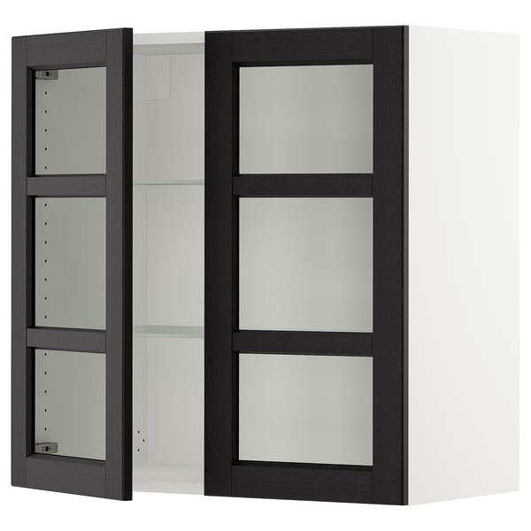 SEKTION Wall cabinet with 2 glass doors, white/Lerhyttan black stained, 30x15x30 "