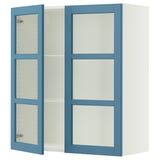 SEKTION Wall cabinet with 2 glass doors, white/Lerhyttan blue, 36x15x40 "