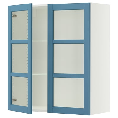 SEKTION Wall cabinet with 2 glass doors, white/Lerhyttan blue, 36x15x40 "