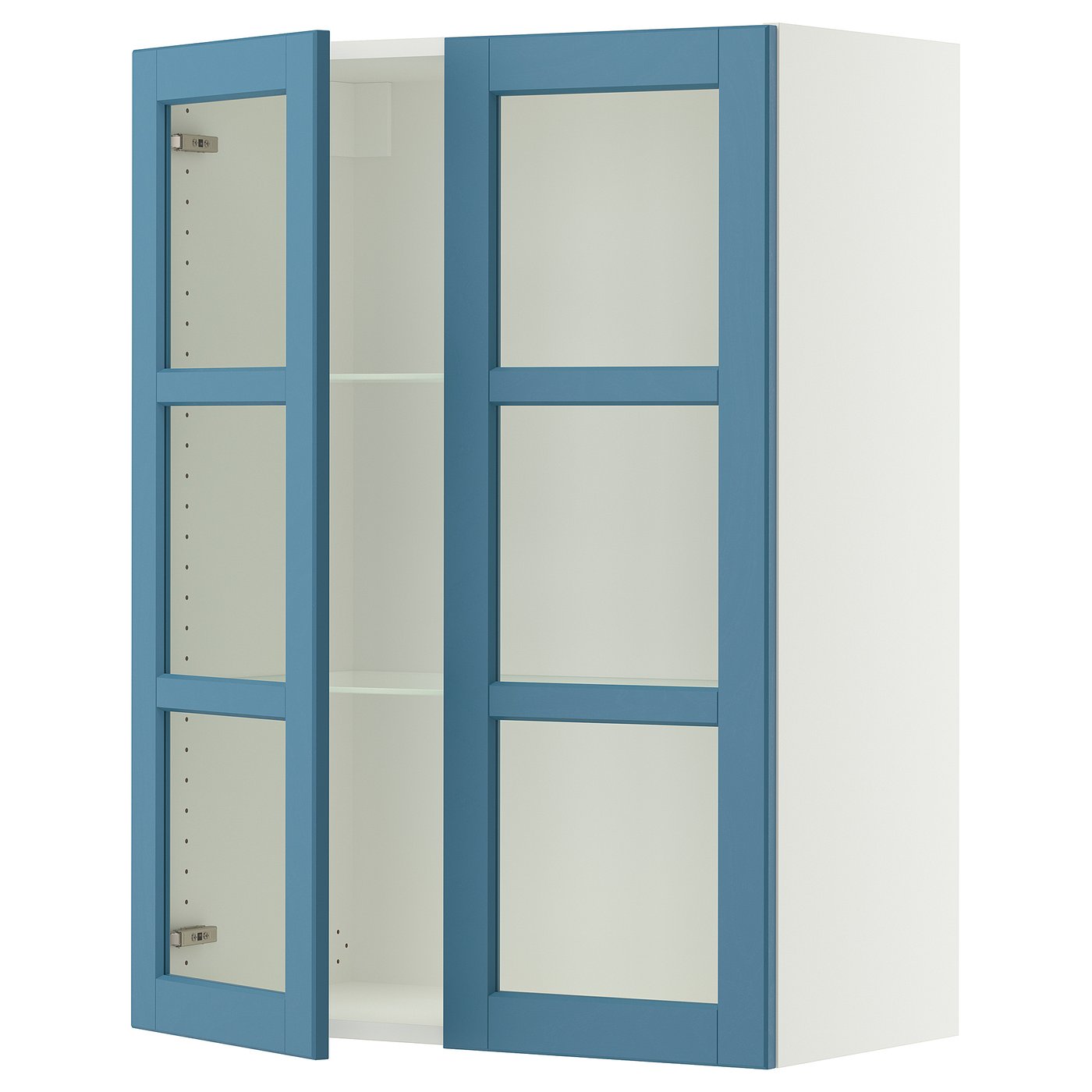 SEKTION wall cabinet with 2 glass doors, white/Lerhyttan blue