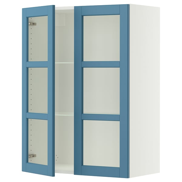 SEKTION Wall cabinet with 2 glass doors, white/Lerhyttan blue, 30x15x40 "
