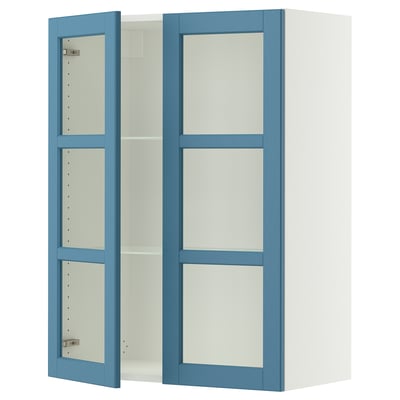 SEKTION Wall cabinet with 2 glass doors, white/Lerhyttan blue, 30x15x40 "