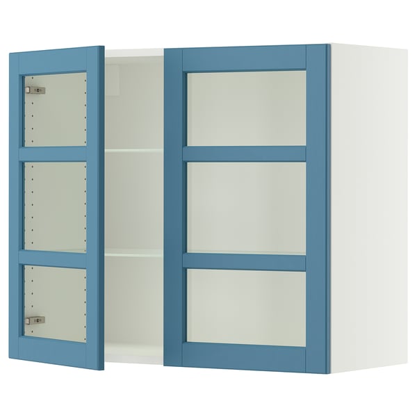 SEKTION Wall cabinet with 2 glass doors, white/Lerhyttan blue, 36x15x30 "