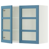 SEKTION Wall cabinet with 2 glass doors, white/Lerhyttan blue, 36x15x30 "