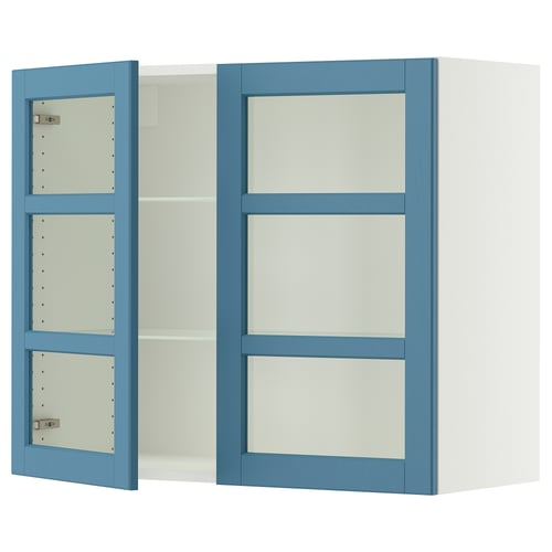 SEKTION Wall cabinet with 2 glass doors, white/Lerhyttan blue, 36x15x30 "