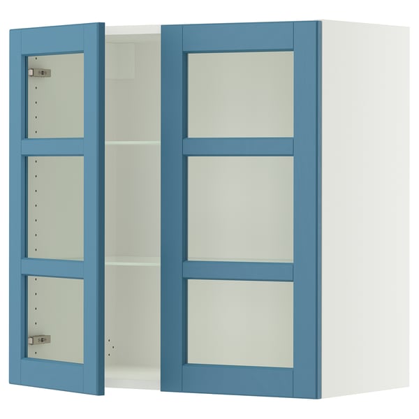 SEKTION Wall cabinet with 2 glass doors, white/Lerhyttan blue, 30x15x30 "