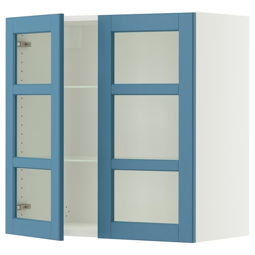 SEKTION Wall cabinet with 2 glass doors, white/Lerhyttan blue, 30x15x30 "