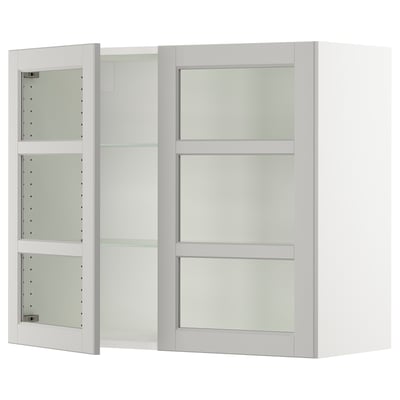 SEKTION Wall cabinet with 2 glass doors, white/Lerhyttan light gray, 36x15x30 "