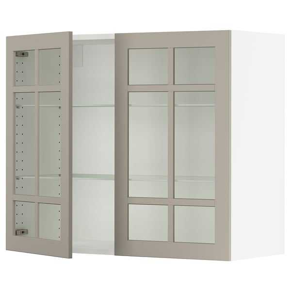 SEKTION Wall cabinet with 2 glass doors, white/Stensund beige, 36x15x30 "