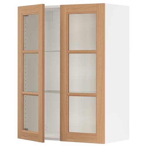 Ikea SEKTION wall kitchen unit, oak, rectangle, glass shelves, natural look.