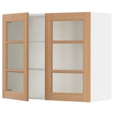 SEKTION Wall cabinet with 2 glass doors, white/Vedhamn oak, 36x15x30 "