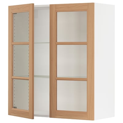 SEKTION Wall cabinet with 2 glass doors, white/Vedhamn oak, 36x15x40 "