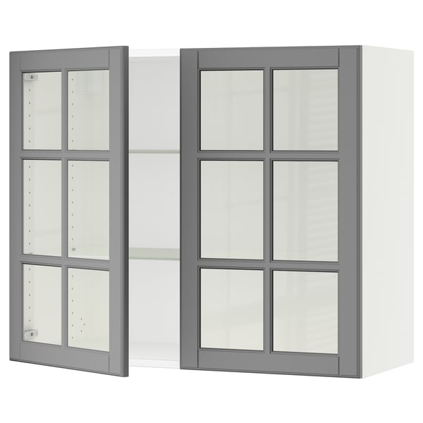 Sektion Wall Cabinet With 2 Glass Doors White Bodbyn Gray Ikea