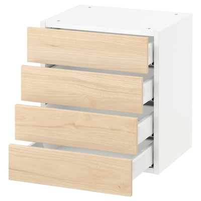 White SEKTION kitchen cabinet with four light wood drawers.