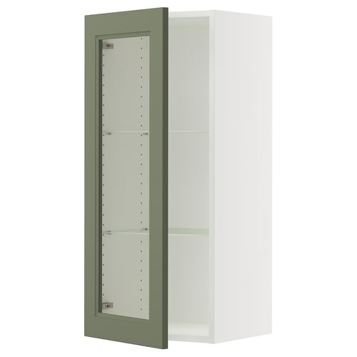 Green ikea SEKTION kitchen cabinet with glass doors