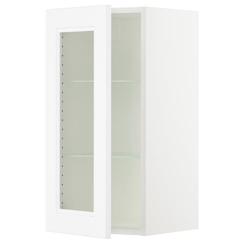 SEKTION white kitchen cabinet with glass door, adjustable shelves, soft-closing hinges.