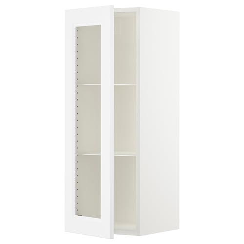 White SEKTION cabinet with clear glass, square shape, modern minimalist design.