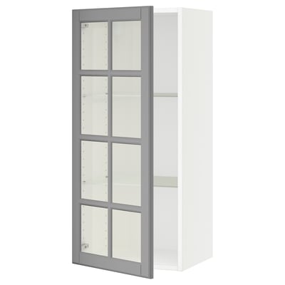 SEKTION Wall cabinet with glass door, white/Bodbyn gray, 18x15x40 "