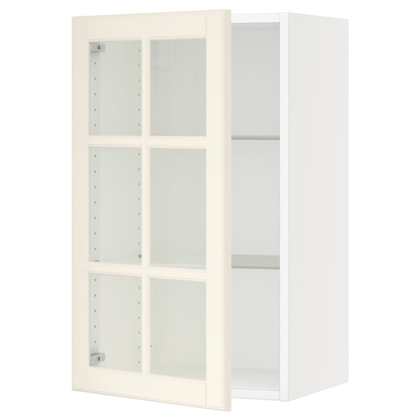 SEKTION Wall cabinet with glass door, white/Bodbyn off-white, 18x15x30 "