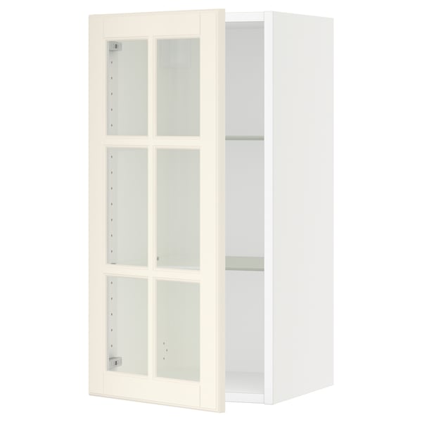 SEKTION Wall cabinet with glass door, white/Bodbyn off-white, 15x15x30 "